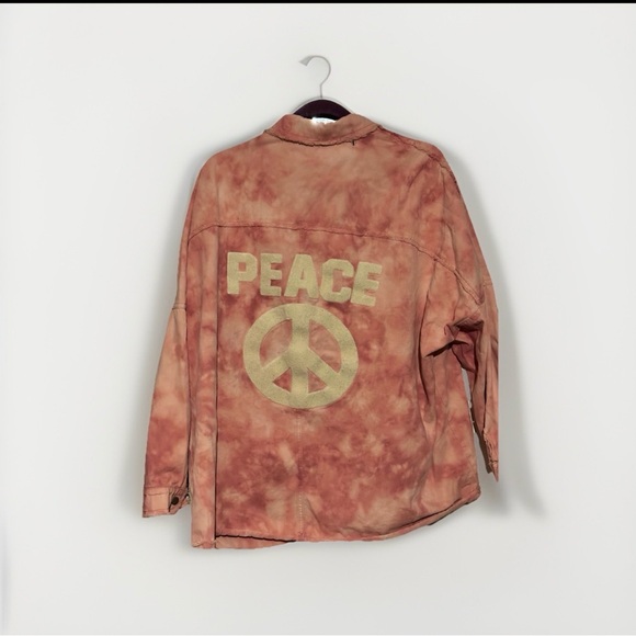 DAVI & DANI Tie-Dye Jacket with Embellished Peace Sign - Peach - Picture 1 of 6